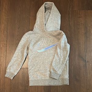 Nike Girls Light Gray Hoodie with Blue Logo